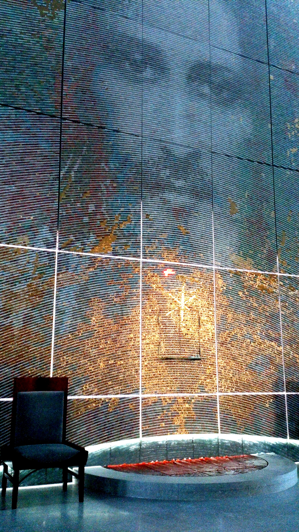 Vertical presbytery view with the Burning Bush illuminated floor