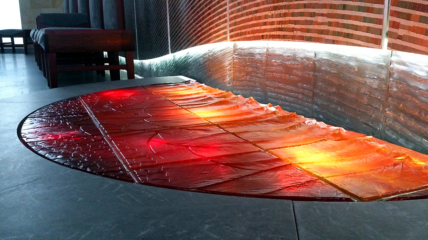 Edge and illumination of the glass floor in the presbytery